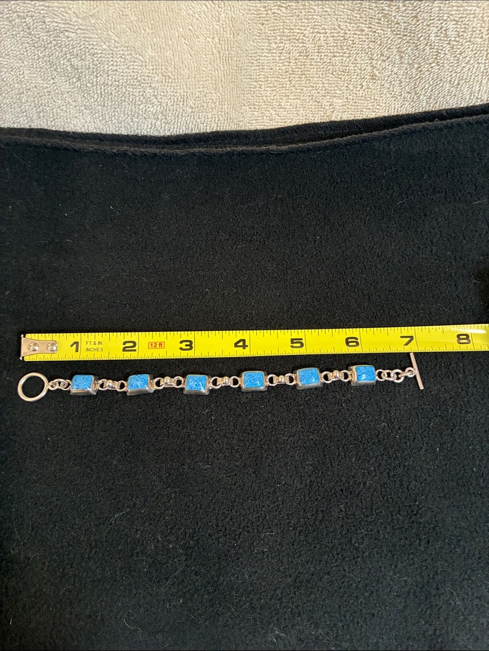Silver Bracelet with Bright Turquoise Colored Square Stones